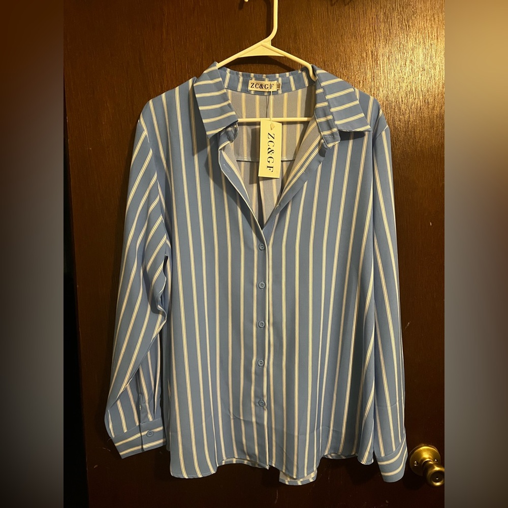Blue and white stripe dress top